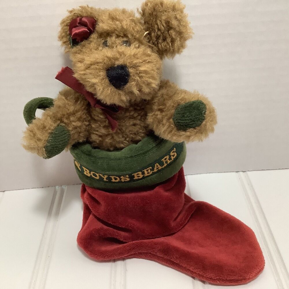BOYDS COLLECTION Teddy Bear Named Felicity in Red Velvet Stocking by Boyd's